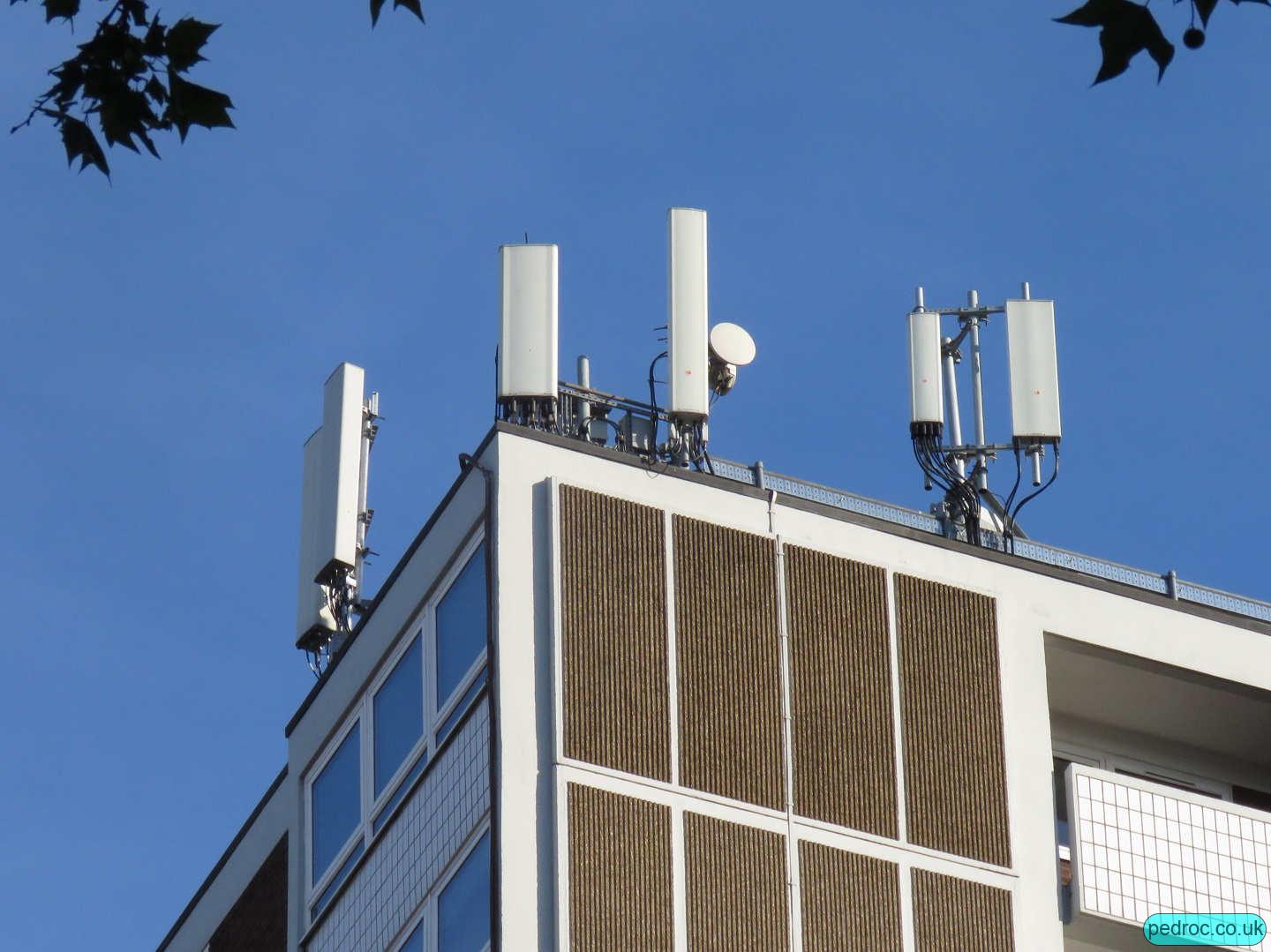 Closeup of some of the antennas on Coltash Court.