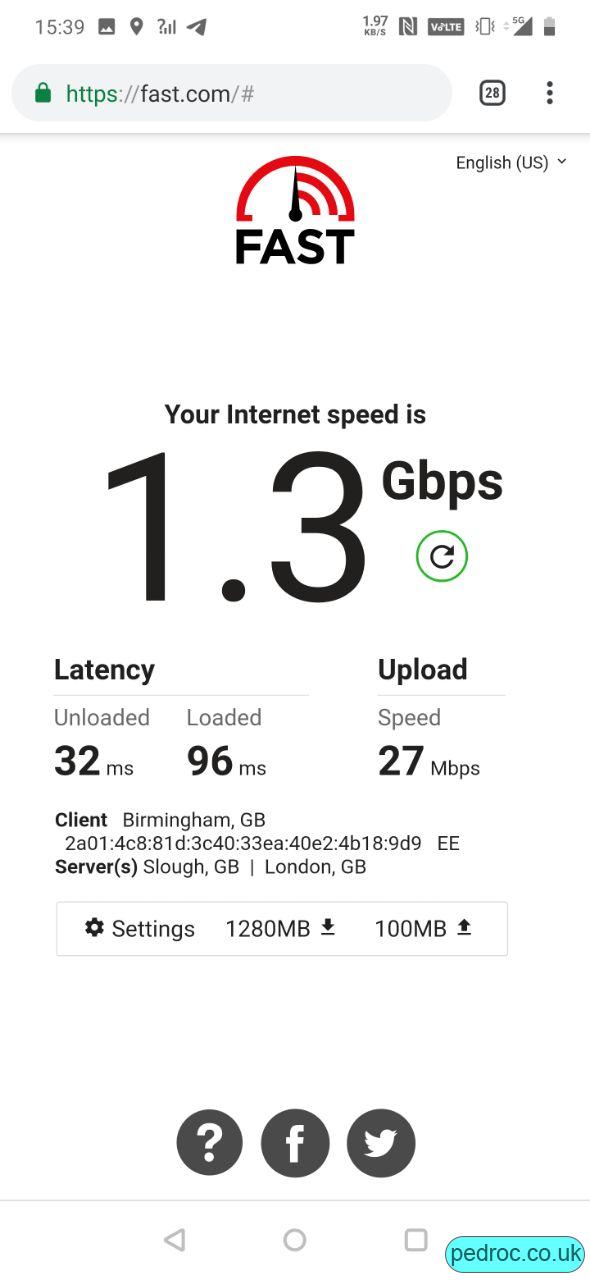 EE 5G Speed Test from Manchester.