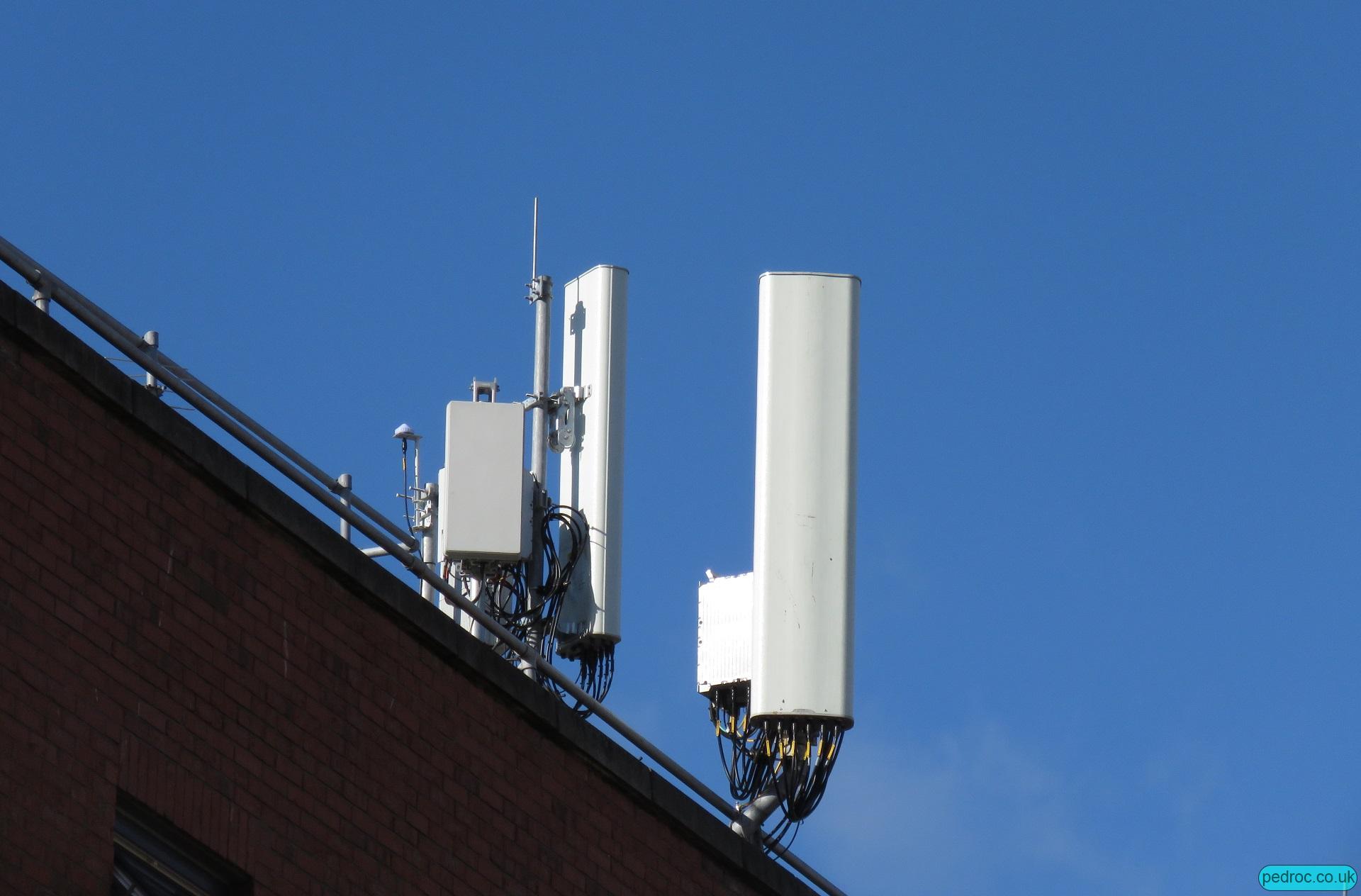 Eir rooftop 5G mast with Huawei six band antenna, Huawei RRUs and Huawei AAU