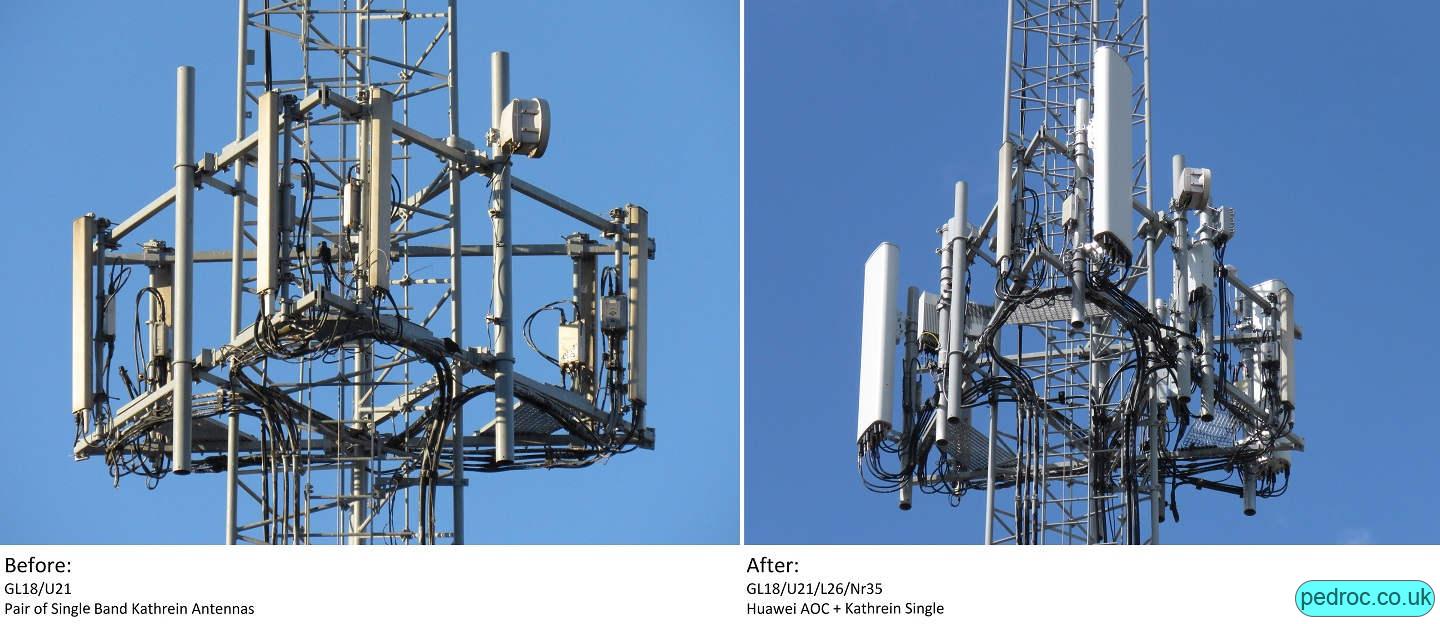 Closeup of EE 5G and 3 4G mast on Reservoir Road, Hull.