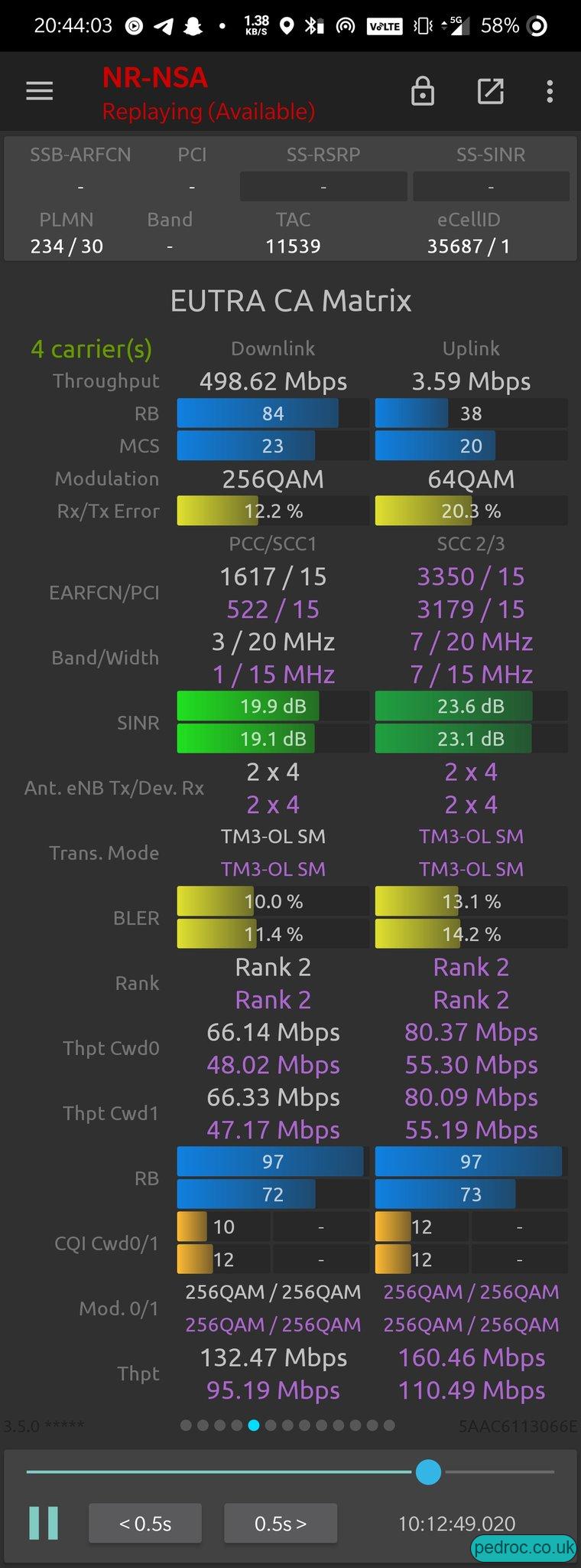 Very nice EE 4G performance with the combination of bands on the Jubilee Line DAS