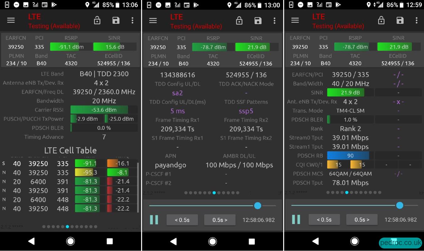 NSG Screenshots of the B40 TDD Config and EARFCNs